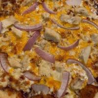 #5 Bbq Chicken-Whole Pizza (Halal) · BBQ SAUCE, MOZZARELLA, CHEDDER, CHICKEN, ONIONS [ 950-980 CAL], [ ADD EXTRA MEAT ($2.00), AD...