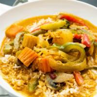 Yellow Curry · Yellow curry chili paste in coconut milk with yellow onion, potato and carrot.