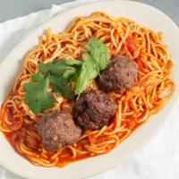 Spaghetti & Meatballs · Our homemade meatballs and classic marinara sauce served on a bed of spaghetti.