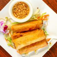 Thai Crispy Egg Roll (4) · Best seller! 
Crispy filled with pork, crystal noodles, carrots, onion served with a delicio...