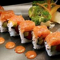 Broadway Roll  · Shrimp, crab meat, avocado, and cucumber Topped with spicy salmon,  eel sauce, spicy mayonna...