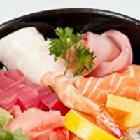 Chirashi Sushi  · Bowl of sushi rice Topped with 3 pieces  salmon, tuna, eels, masago and sesame seeds