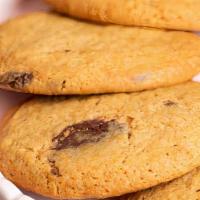 Chocolate Chunk Cookies · 3 types of chocolate, a sprinkle of sea salt. fresh baked daily.
