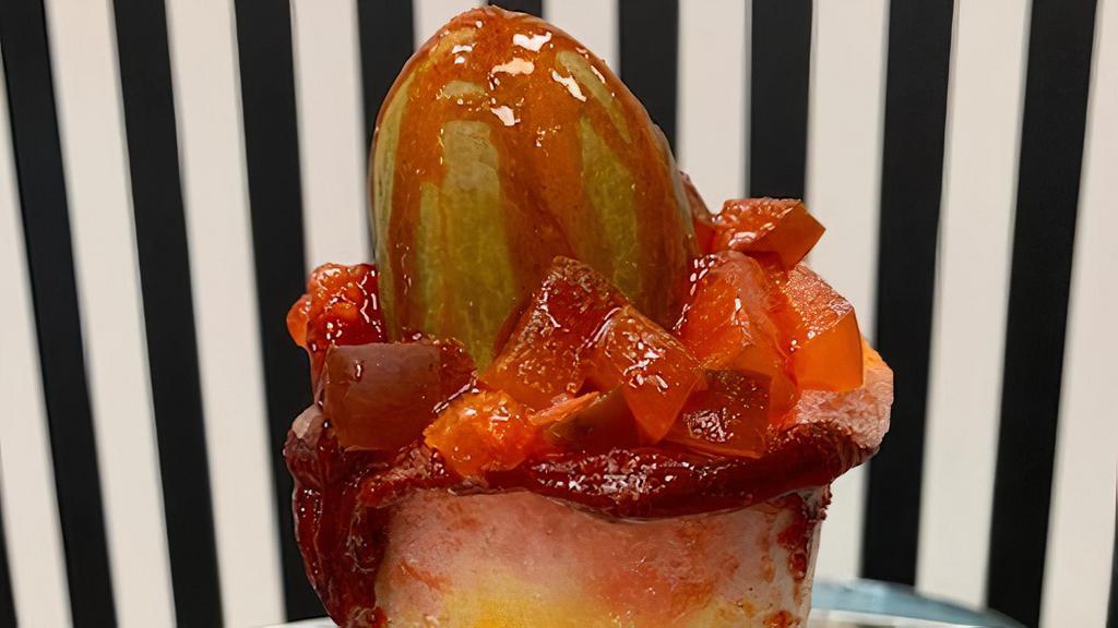 New! Tangy Pickle Cups · New Tangy Cold treat. Layers of snow cup with lucas chamoy pickles and skittles