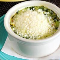 Spinach & Artichoke Dip · Creamed spinach, Parmesan cheese, artichoke hearts, crushed red pepper, and spices, served w...