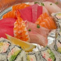 Sushi & Sashimi Combo · 7 Pieces sashimi, 6 pieces nigiri & california roll.
Miso Soup and House Salad With Ginger D...