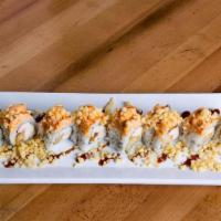 Shrimp Crunch Roll · Baked. Shrimp Tempura, Crabmeat, Topped With Spicy Crabmeat and Crunch Powder (Eel Sauce, Sp...