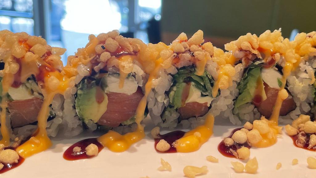 Crunch Philadelphia Roll · Smoked Salmon, Avocado, Cream Cheese, Jalapeno and Crunch on top (Eel Sauce, Spicy Mayo, Sriracha)

Consuming raw or undercooked meats, poultry, seafood, shellfish, or eggs may increase your risk of food of foodborne illness.