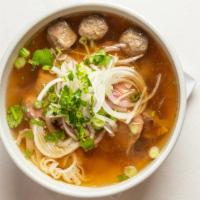 Combination Pho · Phở đặc biệt.
Come with Eye round steak, brisket, tendon, tripe and meatballs. 
Please notif...