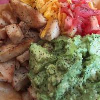 Authentic Corn Tortilla (3) · Corn tortilla grilled with melted cheese, onions, tomato & peppers, served with guacamole an...