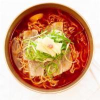 Gom Ramen · Korean Style Ramen Noodles Served with rich broth that is simmered for long hours, fresh veg...