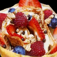 Wild Berries · Sliced strawberries, blueberries, raspberries, custard cream, whipped yogurt, chocolate pear...