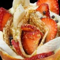 Strawberry Banana · Sliced strawberries, sliced bananas, custard cream whipped yogurt, chocolate pearls. Crushed...