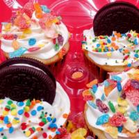 Funfetti Explosion · 2 Funfetti Oreo Birthday Cake Cupcakes & 2 Fruity Pebbles Cupcakes