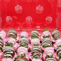 Strawberry  Cupcakes · with Chocolate Covered Strawberries.