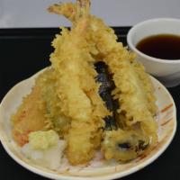 Assorted Tempura · Two pieces shrimp and five pieces vegetable.