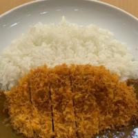 Chicken Katsu Curry · Chicken cutlet, steamed rice and curry sauce.