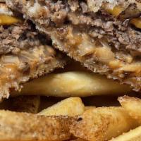 Grilled Patty Melt · Quarter pound house made patty, grilled onion, melted cheddar cheese, and our signature Bird...