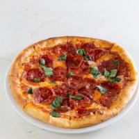 The Home Slice · large hand-sliced pepperoni atop marinara sauce, mozzarella & parmesan cheese; finished with...