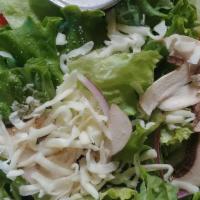 Garden Salad · Mixed greens, tomatoes, kalamata olives, red onion, mushrooms and Italian cheese.