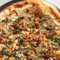 Truffle Mushroom Pizza · Truffle oil, ricotta, mozzarella, parmesan, mushrooms,  baby spinach