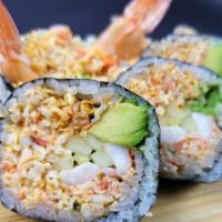Spicy Shrimp Roll · Spicy. (IN - Spicy crabmeat, cucumber, avocado, and shrimp) ,
(Out - Spicy mayo on top)

Con...
