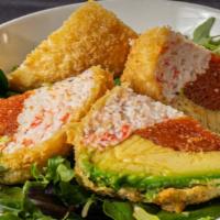 Avocado Bomb · Spicy. (IN - Deep fried stuffed avocado with spicy tuna, crabmeat) , 
(Out - 4 sauces on top)