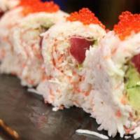 Lady Bug Roll · Raw. (IN - Tuna, crabmeat, avocado, asparagus wrapped in soy paper) ,  
(Out - Crabmeat , re...