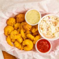 Popcorn Shrimp Combo · Comes with 2 sides and hushpuppies. 15 to 17  shrimps.