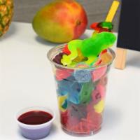 Crazy Gummy Cup · Assorted gummies and chamoy.