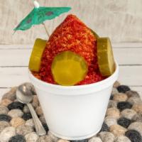 Pikadily · Snow cone with pickles, chamoy, miguelito chile, syrup flavor of choice.