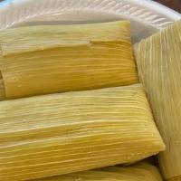 Tamal Elote · Delicious sweet corn tamale can come either fried or warm and comes with a side of salvadore...