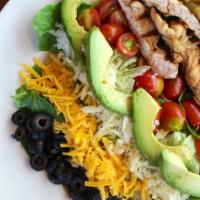 Southwestern Cobb Salad · Alamo Cafe Favorite. Char-broiled chicken, American, and Monterey Jack cheeses, tomatoes, bl...