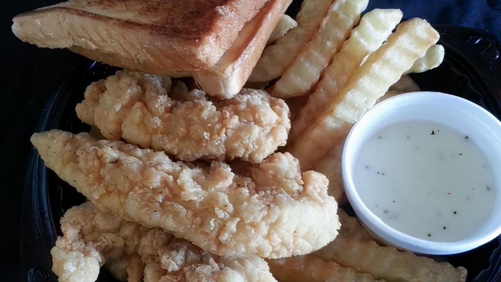 Chicken Strip Combo (3 Pieces) · Comes with regular fries, toast, and gravy.