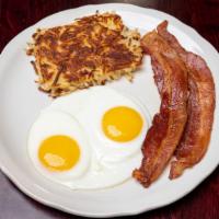 Breakfast Combo · 2 eggs, 2 slices of bacon, and Choice of Side