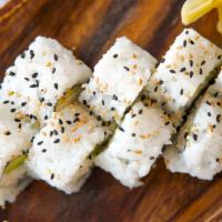 California Roll · Our original rock crab and krab mix, avocado and cucumber topped with sesame seeds.

Roll is...