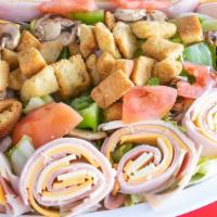 Chef Salad · Lettuce, bell pepper,  tomato,  onion, mushroom, cheese, ham, turkey
