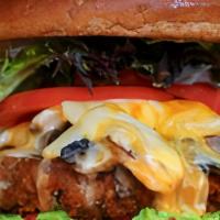 Big Nasty Burger · Our chickpea veggie patty with romaine lettuce, tomatoes, avocado, with melted cheddar, gril...