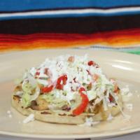 Sopes · refried beans, choose a meat, lettuce, tomatoes, fresh cheese and cream