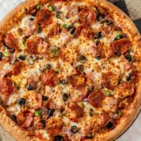 Manny'S Supreme Pizza Medium 12'' · Pepperoni, Canadian bacon, red onion, green pepper, mushroom, black olives, Italian sausage,...