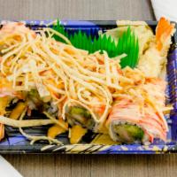 Sunrise Roll  · Shrimp tempura, avocado, topped with crab stick, crispy onion, w. eel sauce, spicy mayo