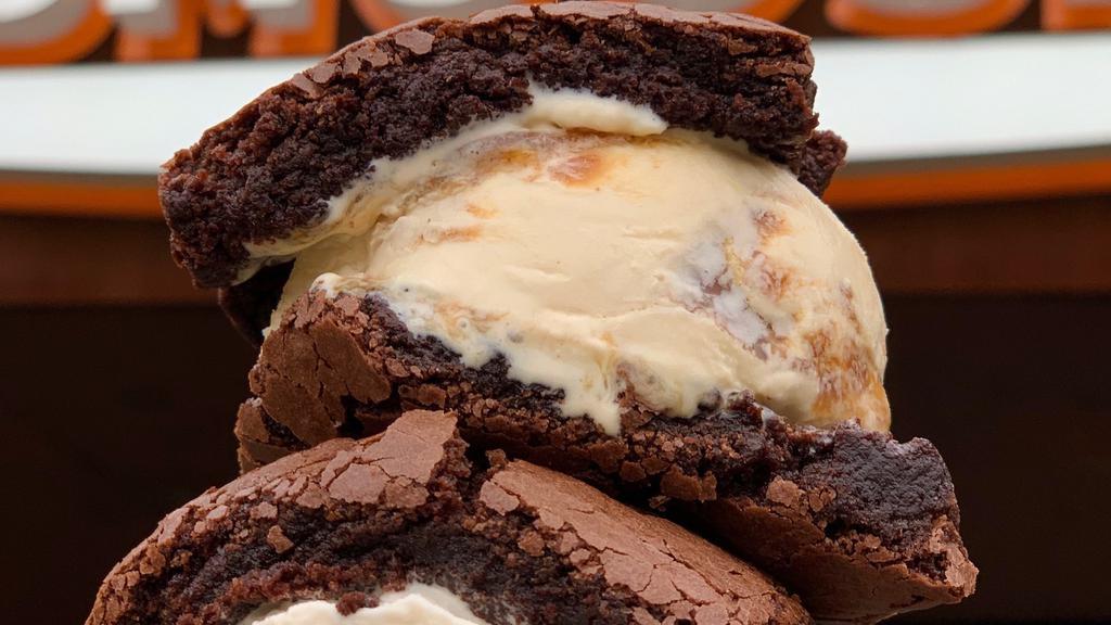 Brownie  Ice Cream Sandwich · Brownies + Choose 1 ice cream flavor and Toppings (extra 0.60)