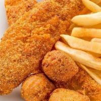 Fish Basket · One Filet with Fries and Hushpuppies