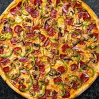 Supreme Pizza · Pepperoni, hamburger, canadian bacon, sausage, mushrooms, onions, green peppers and black ol...