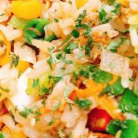 Vegetables Fried Rice · Stirred fried rice with eggs, carrots, corn, onions, peas, bell pepper, topped with green on...