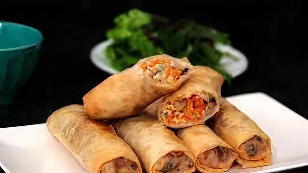 Vegetable Egg Rolls – Chả Giò Chay (5) · Mixed vegetable wrapped in crispy shell. Served with sweet chilli sauce.