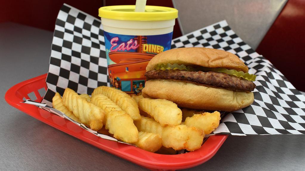 Junior Burger Kiddo Meal · Comes with fries and drink.