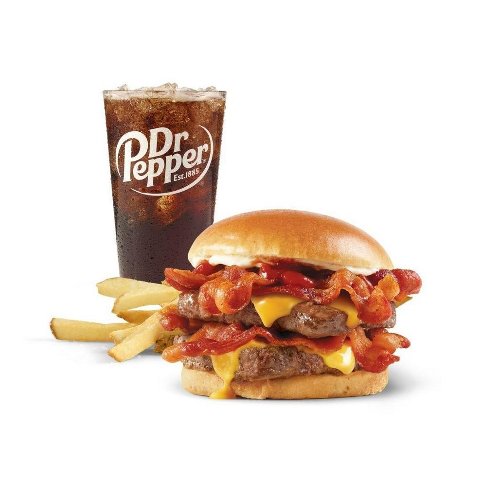 Baconator® Combo · A half-pound* of fresh beef, American cheese, 6 pieces of crispy Applewood smoked bacon, ketchup, and mayo. Carnivores rejoice!
