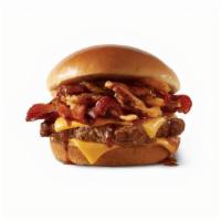 Bourbon Bacon Cheeseburger - Single · A quarter-pound* of fresh, never-frozen beef topped with Applewood smoked bacon, American ch...