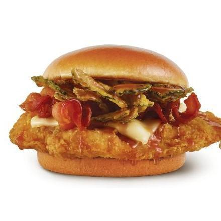 Hot Honey Classic Chicken Sandwich · Wendy's Hot Honey Chicken sandwich is a perfect blend of sweet and heat in every bite. It starts with Wendy's all white meat spicy chicken fillet coated with a hot honey sauce. We top it with Applewood smoked bacon, Pepper Jack cheese, crunchy dill chips, and serve it all on our premium bun.